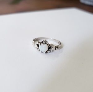 Genuine Silver & Opal Claddagh Ring